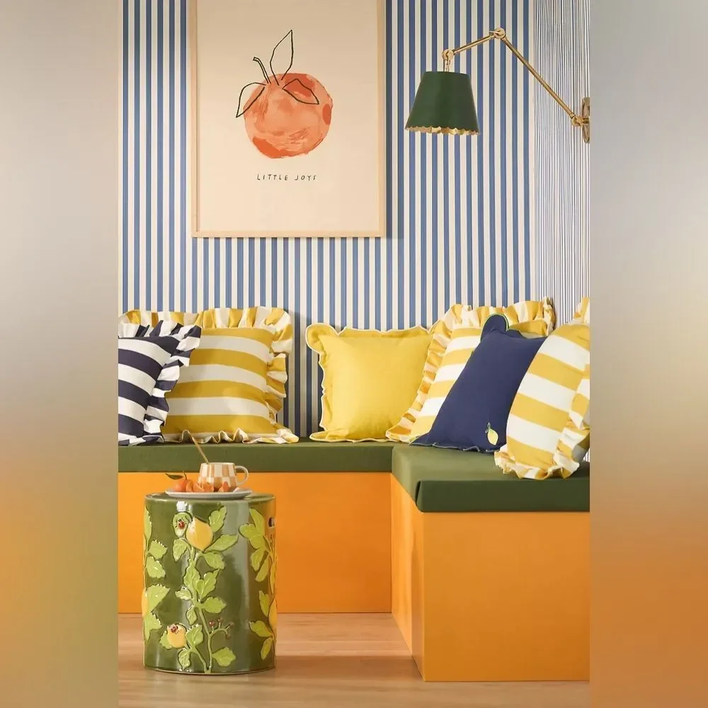 New Maeve by Anthropologie Striped Ruffle Indoor/Outdoor Pillow One Size